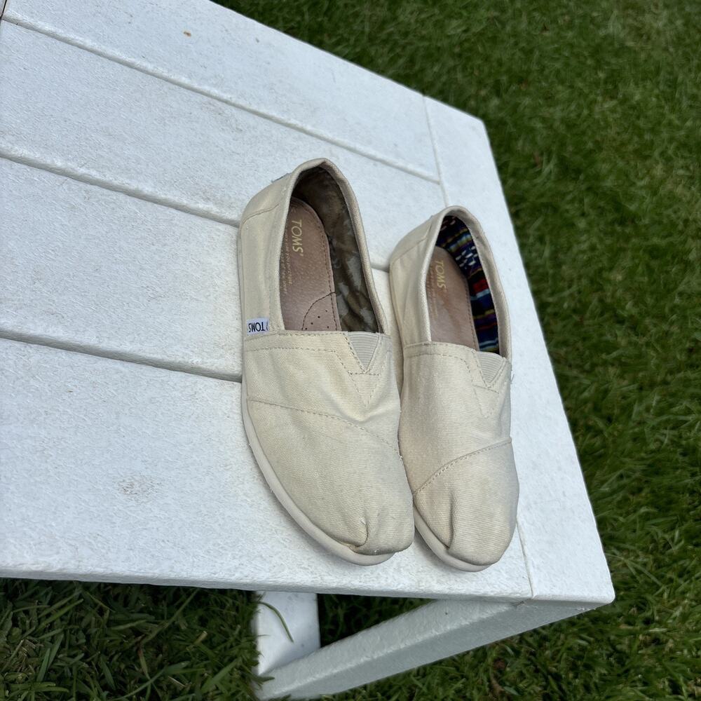 TOMS Classic Alpargata Natural Canvas Womens Flat Shoes Size W 7.5 Beige